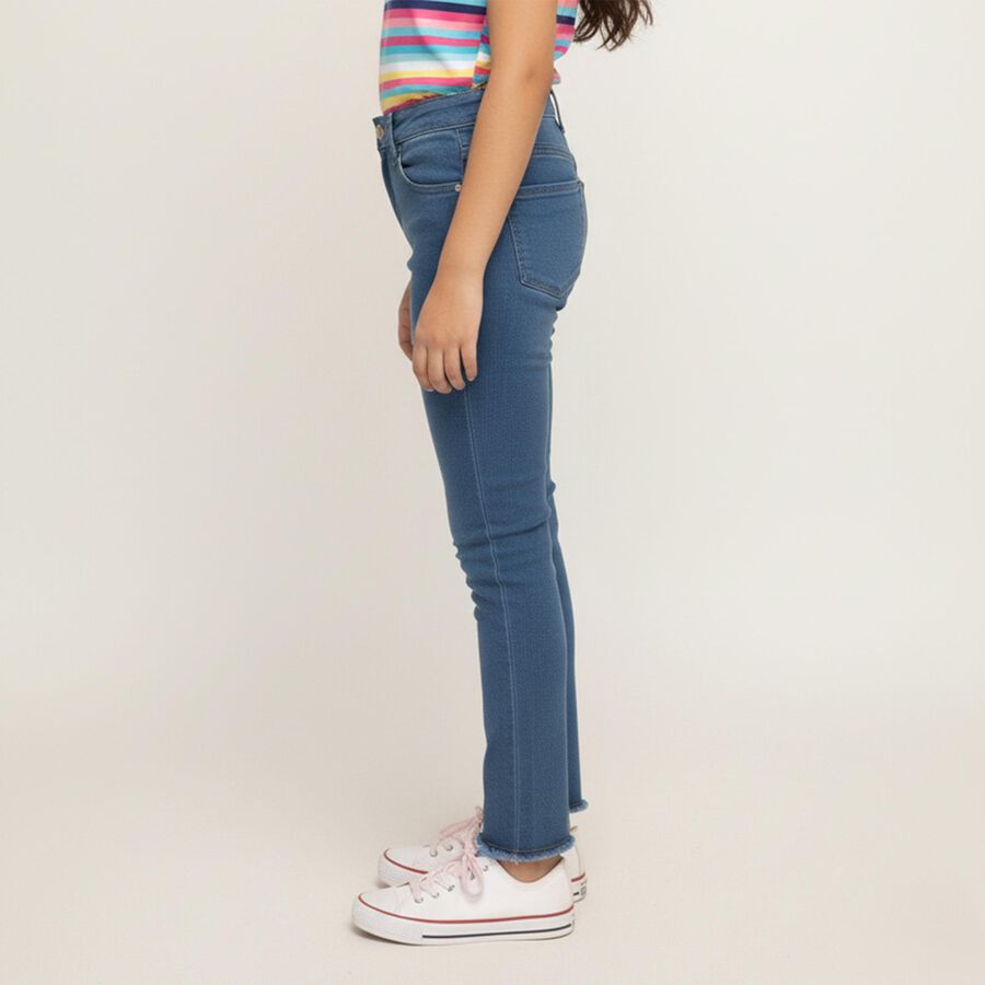 Girls' Stonewashed Blue Skinny Fit Frayed Hem Jeans, मध्यम नीला, large image number null