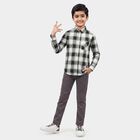 Boys' Black Cotton Checked Regular Fit Shirt, Black, small