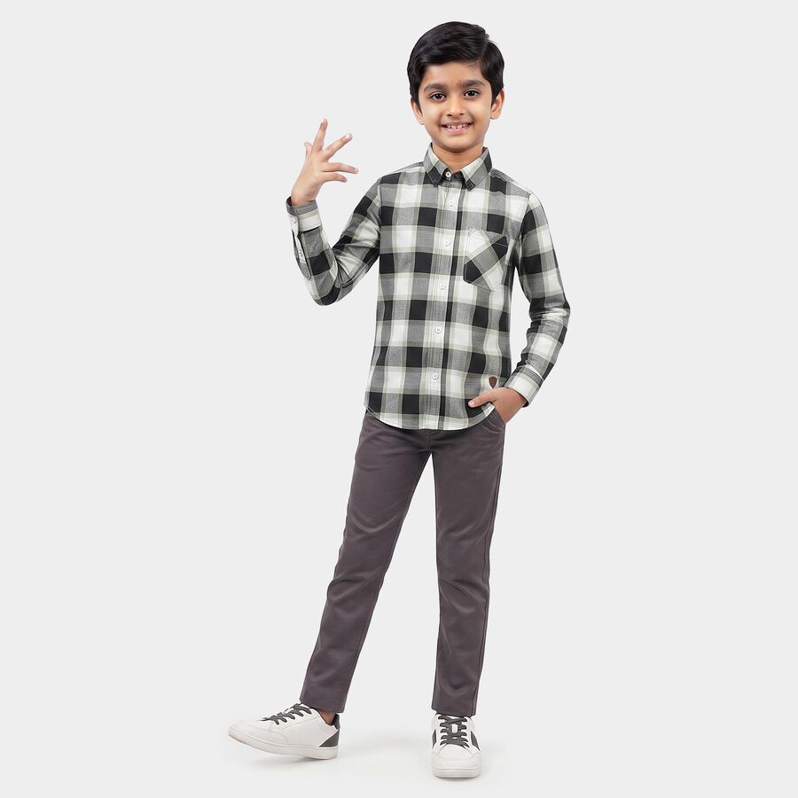 Boys' Black Cotton Checked Regular Fit Shirt, Black, large