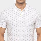 Men's White Cotton Polo Neck Printed T-Shirt, White, small