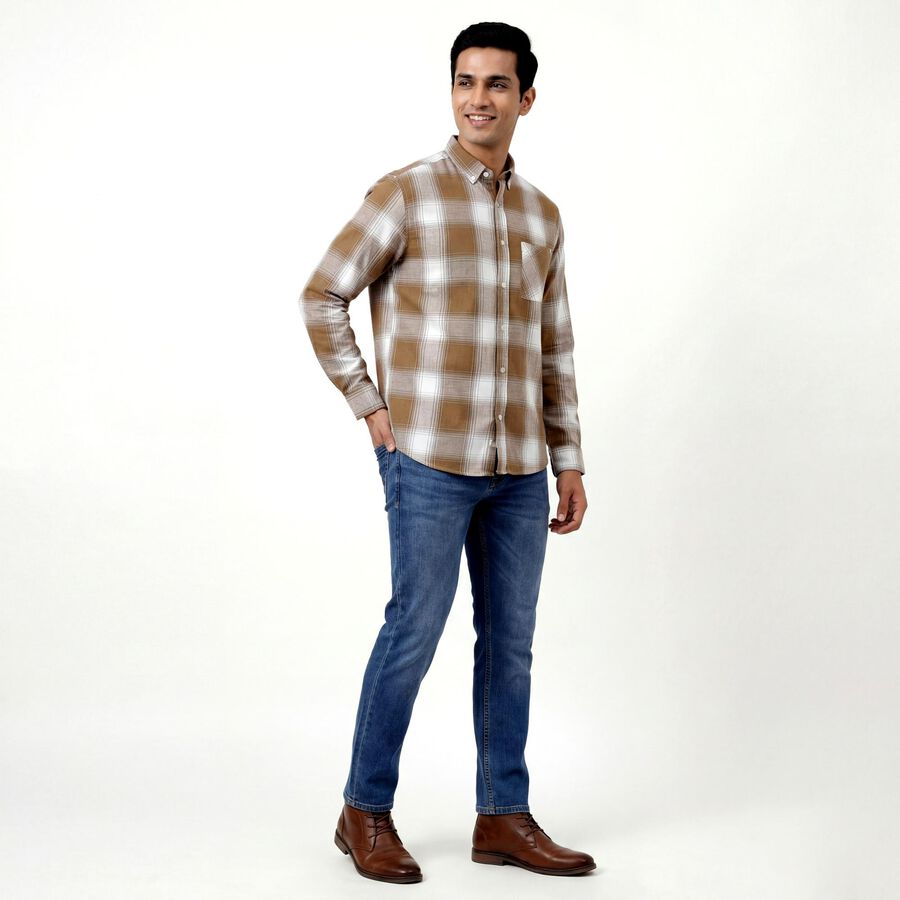 Men's Light Beige Cotton Classic Collar Casual Shirt, Beige, large