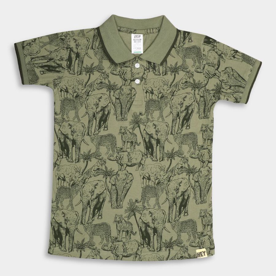 Boys' Cotton Half Sleeves T-Shirt, ओलिव, large image number null