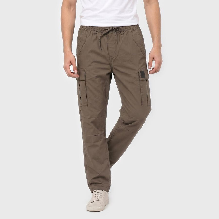 Men's Dark Grey Slim Fit Cargo Trousers, गहरा ग्रे, large