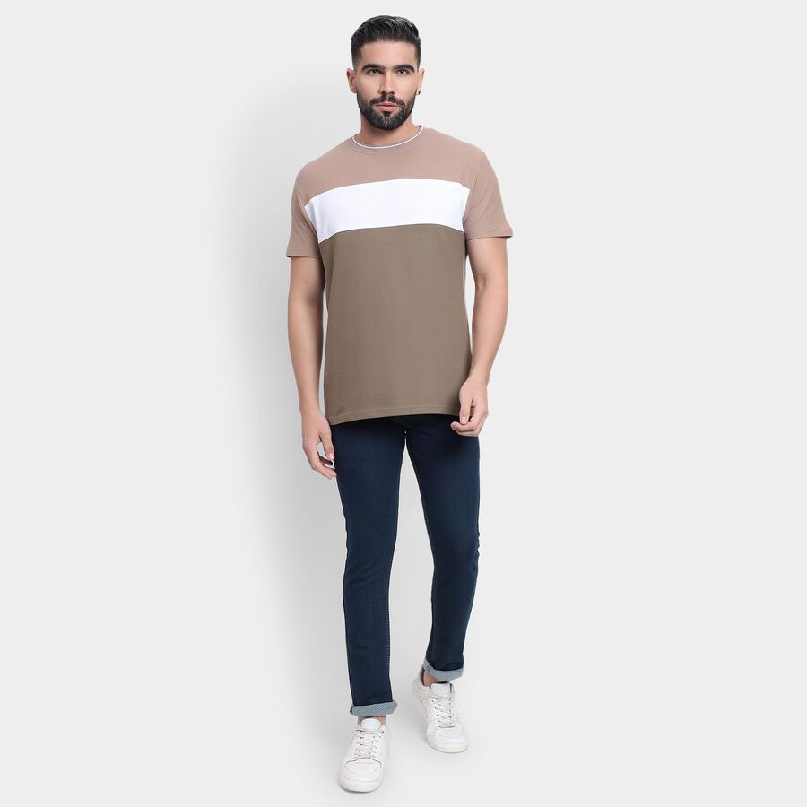 Men's 100% Cotton Round Neck Half Sleeves T-Shirt , Brown, large image number null
