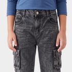 Boys' Black Cargo Fit Washed Jeans, Black, small