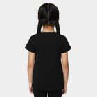 Girls Black Cotton Round Neck Casual T-Shirt, Black, small