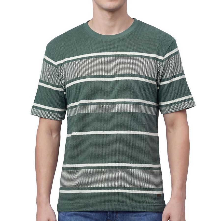 Men's Light Green Round Neck Casual Half Sleeves T-Shirt, हल्का हरा, large
