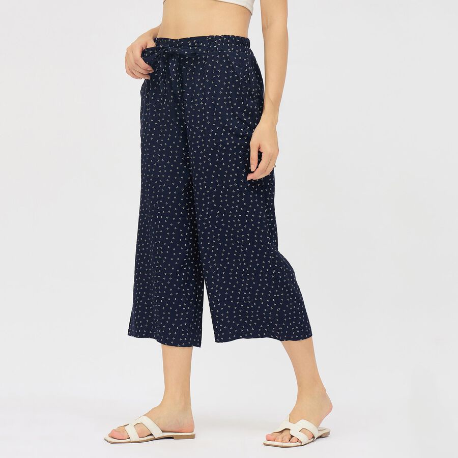 Ladies' Dark Navy Blue Regular Fit Flared Printed Capri, Navy Blue, large image number null
