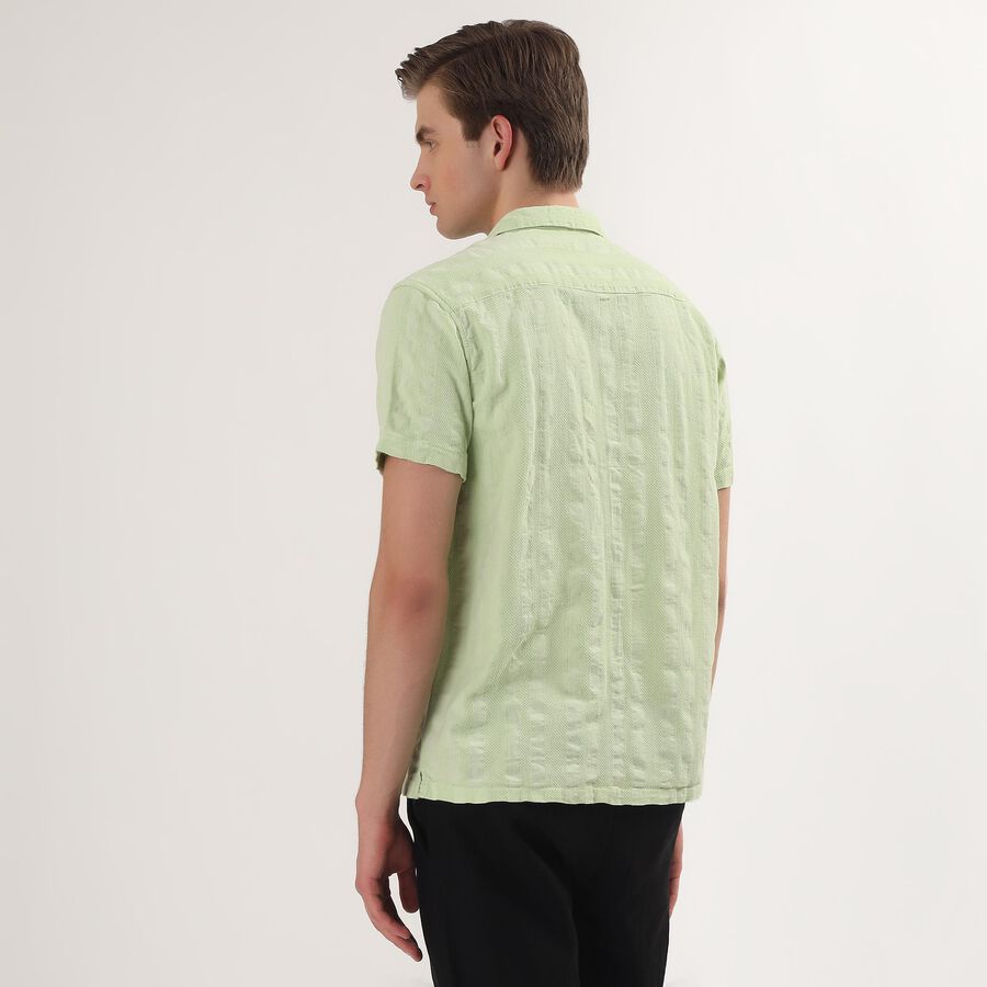 Men's Light Green Cotton Half Sleeve Cuban Collar Casual Shirt, हल्का हरा, large
