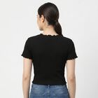 Women's Black Cotton Blend Top, काला, small