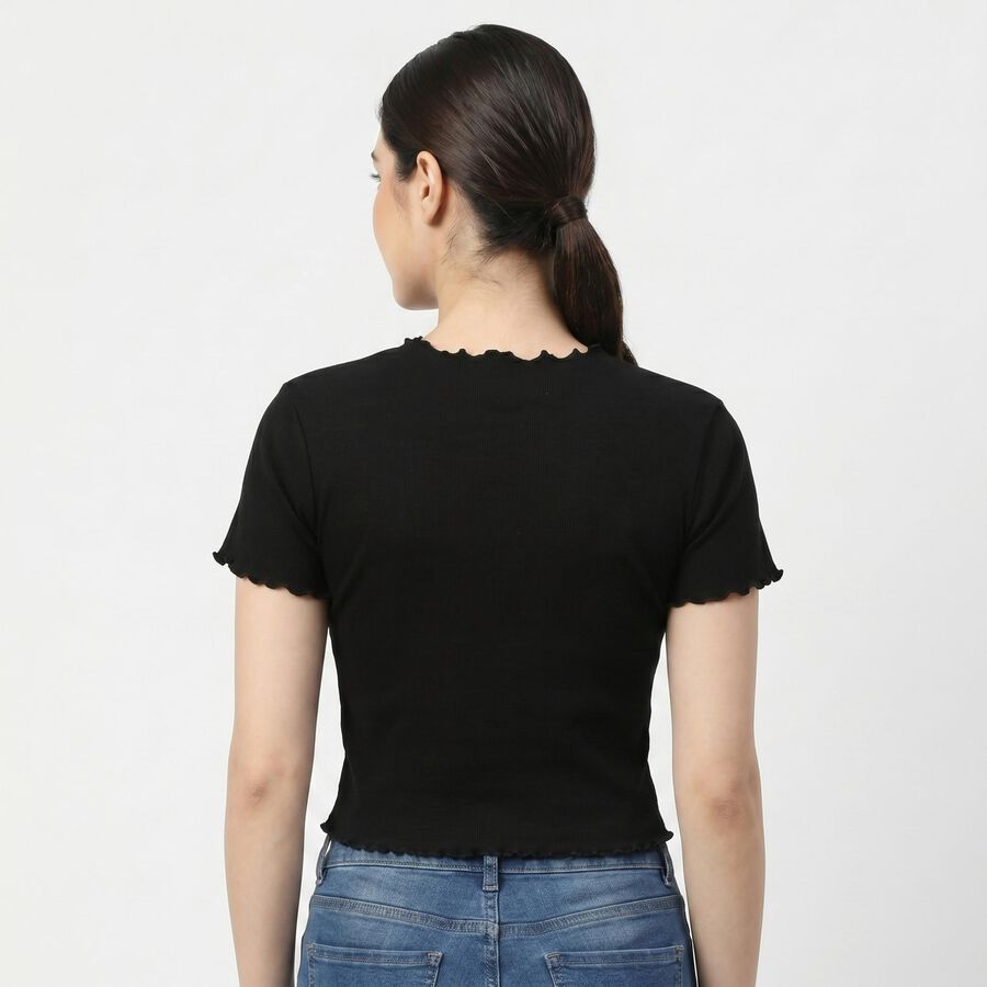 Women's Black Cotton Blend Top, काला, large