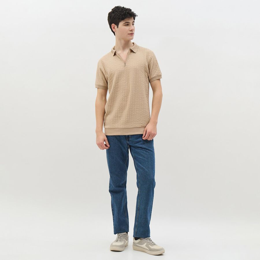 Men's Muted Beige Polo Neck Casual T-Shirt, Beige, large image number null