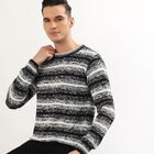 Men's Black and White Crew Neck Casual Pullover, काला, small image number null
