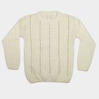 Girls' Cream Crew Neck Knitted Design Pullover, ऑफ व्हाइट, small