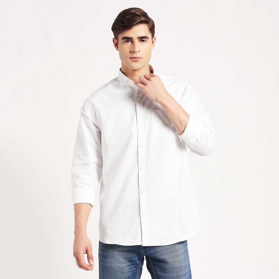 Solid Slim Fit Casual Shirt, White, large image number null