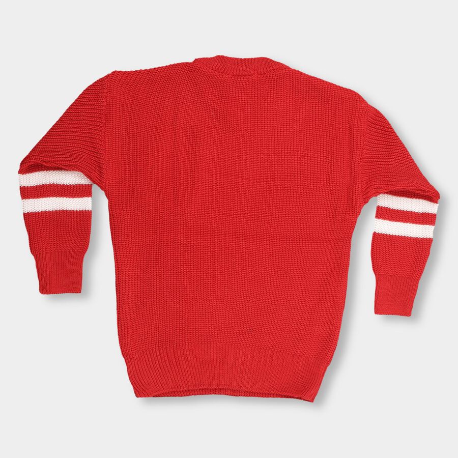 Boys Bright Cherry Red Crew Neck Casual Pullover, लाल, large image number null