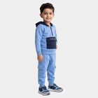Boys Light Blue Hooded Neck Colorblock Baba Suit, Mid Blue, small