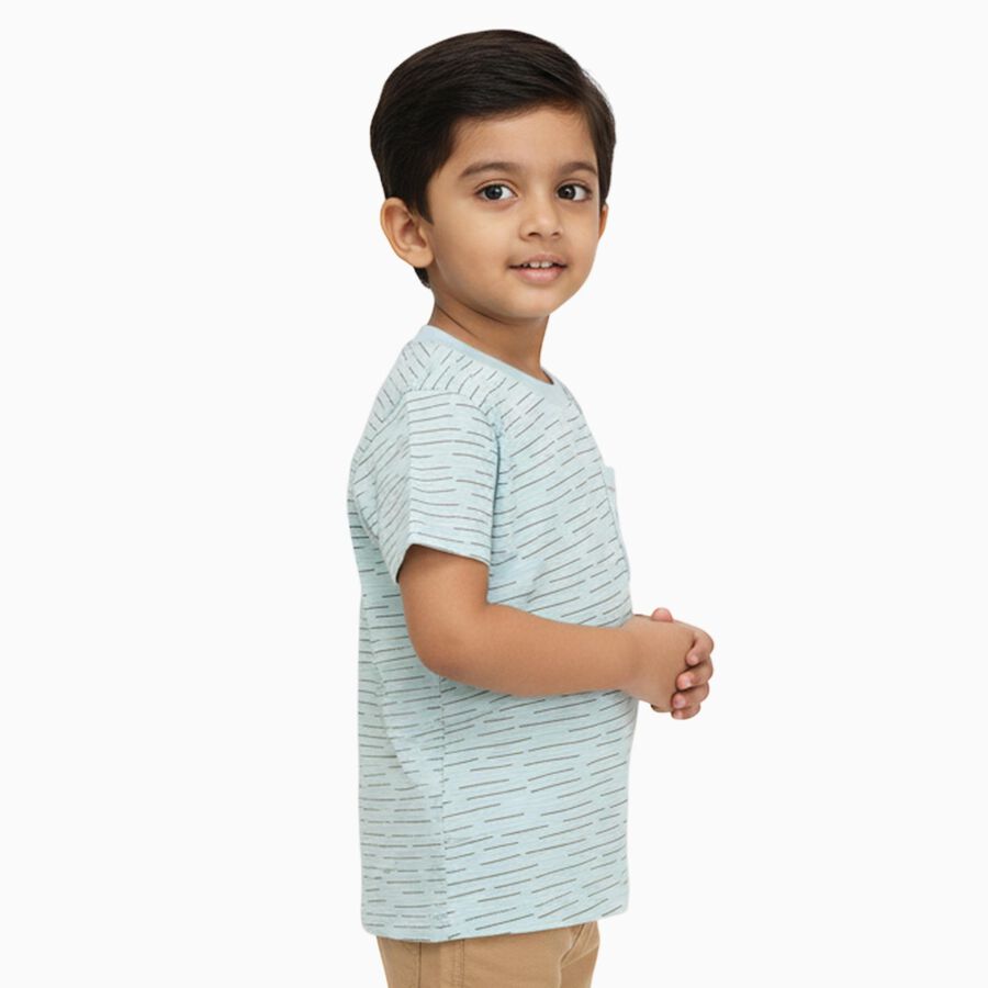 Boys Light Blue Cotton Round Neck Casual T-Shirt, एक्वा, large