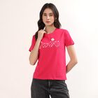 Women's Fuchsia Round Neck Printed Casual T-Shirt, Fuchsia, small