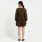 Women's Brown Cotton Embroidered Co-ord Set, भूरा, small