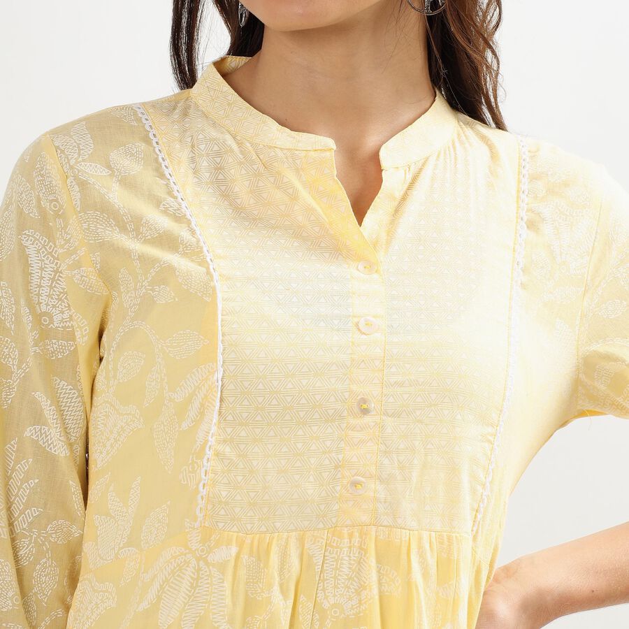 Women's Yellow Round Neck Printed Kurta, पीला, large image number null