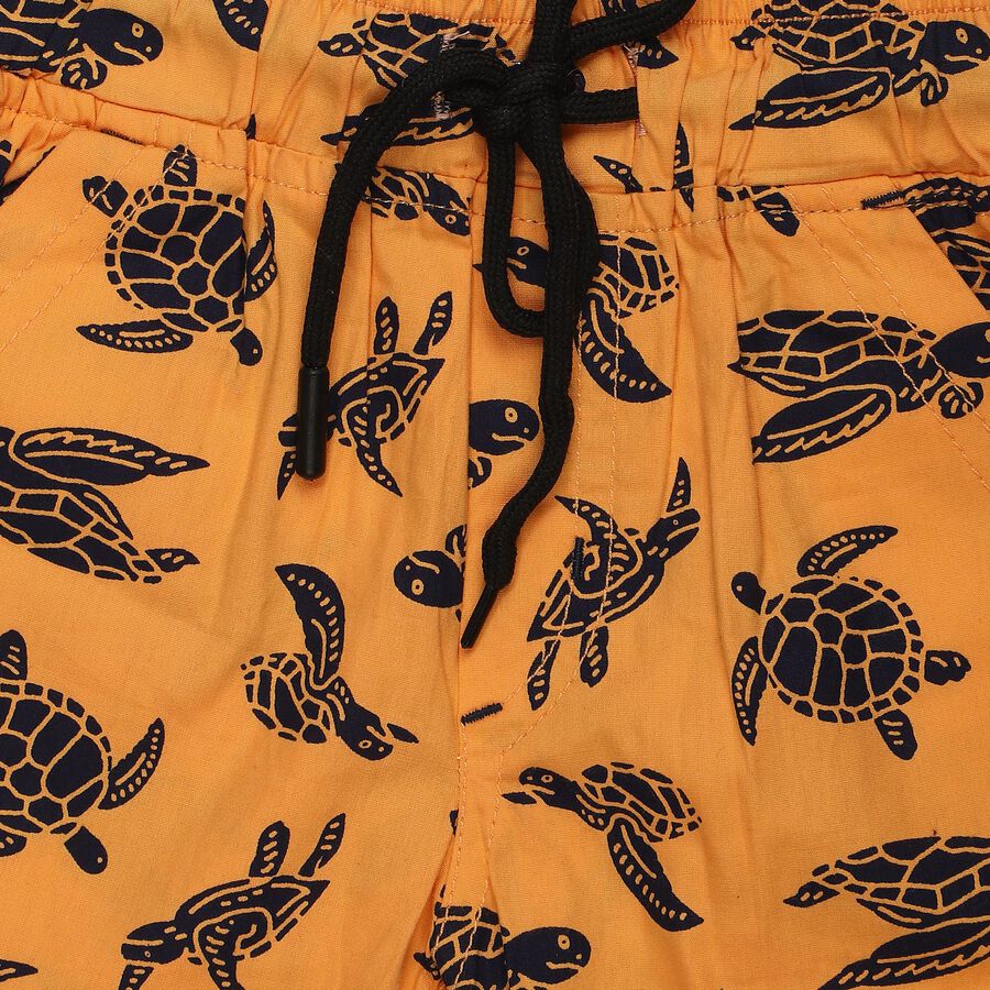 Boys' Orange Regular Fit Printed Bermuda Shorts, नारंगी, large