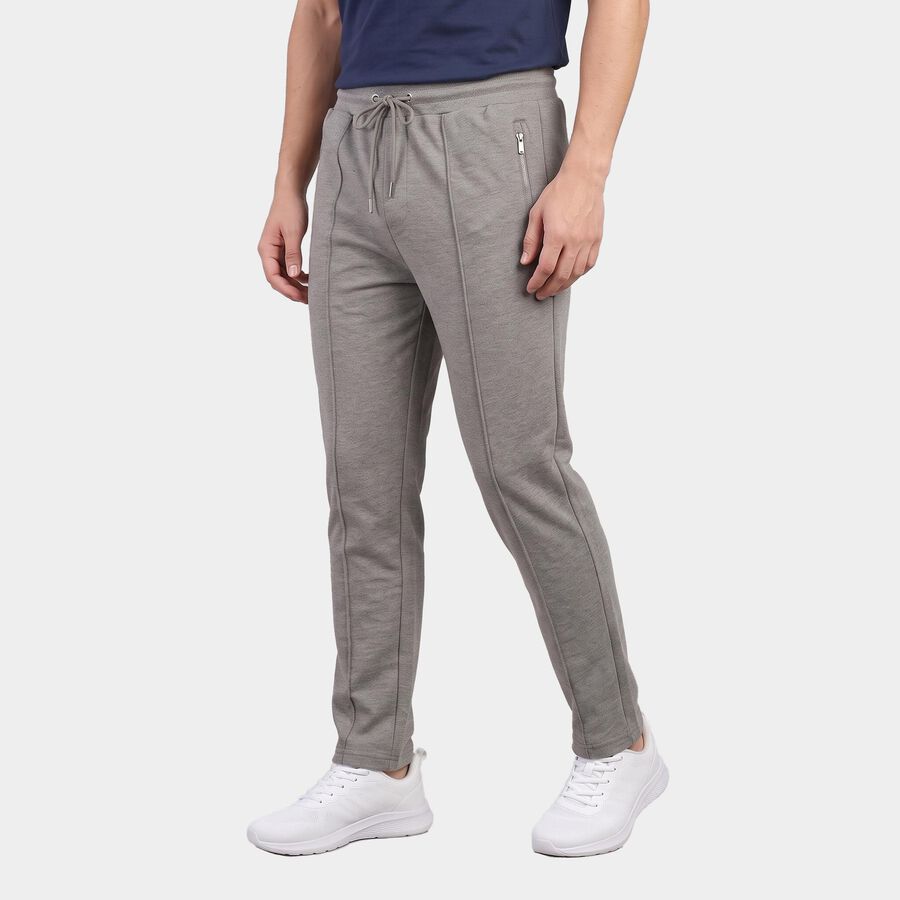 Men's Grey Slim Fit Zip Pocket Track Pants, मिश्रित हल्का ग्रे, large