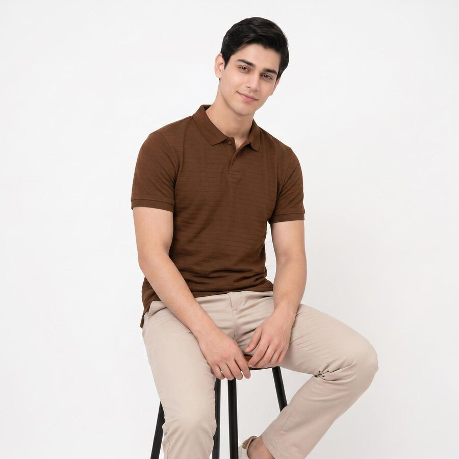 Men's Beige Polo Neck Polo T-Shirt, Beige, large