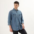 Men's Denim Blue Cotton Classic Collar Casual Shirt, Dark Blue, small image number null