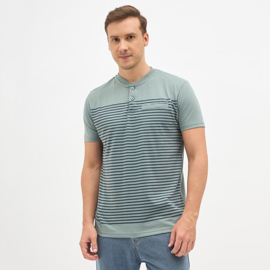 Men's Light Sage Green Henley Neck Casual T-Shirt, Light Green, large image number null