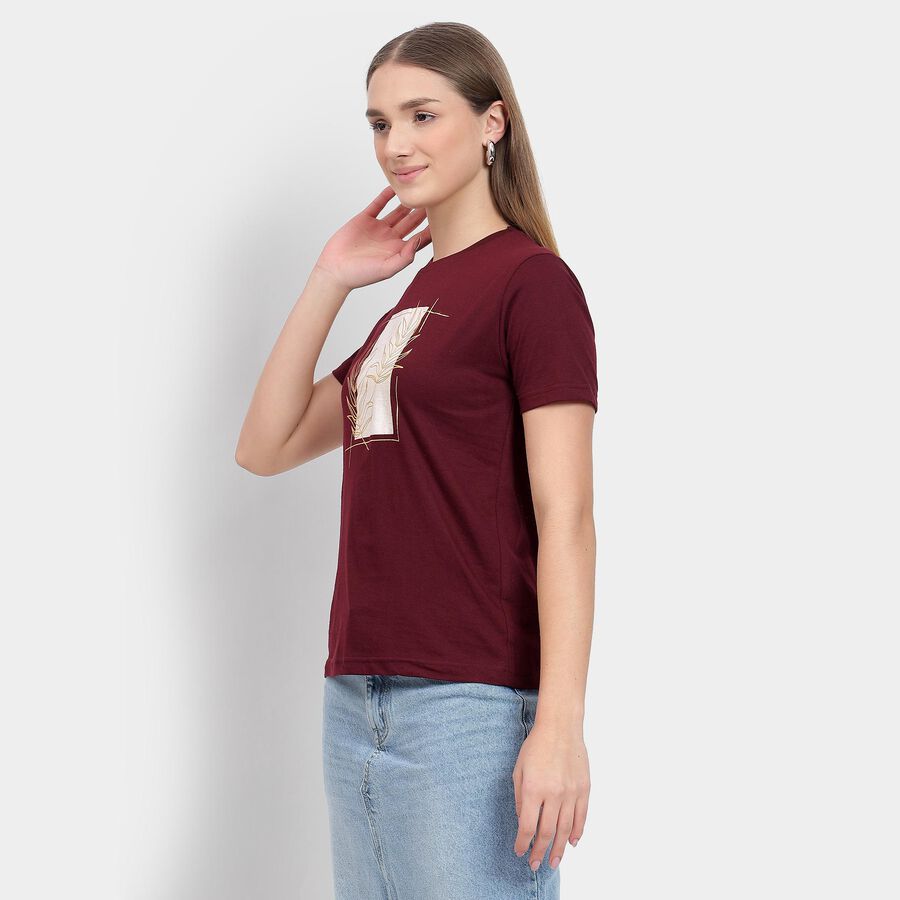 Ladies' Round Neck T-Shirt , वाइन, large image number null