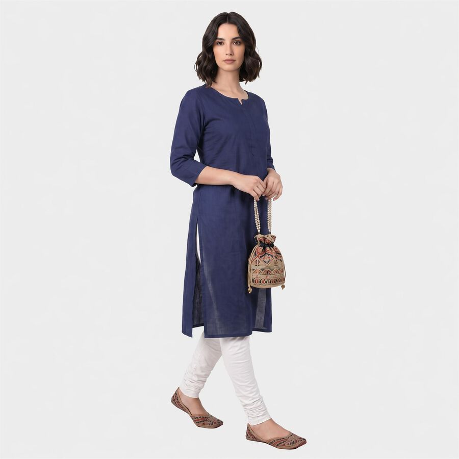 Women's White Cotton Blend Elastic Waist Slim Fit Churidar, White, large