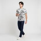 Men's White Cotton Round Neck Camouflage Regular T-Shirt, सफ़ेद, small