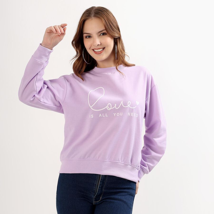 Women's Soft Lavender Crew Neck Casual Sweatshirt, लाइलेक, large image number null