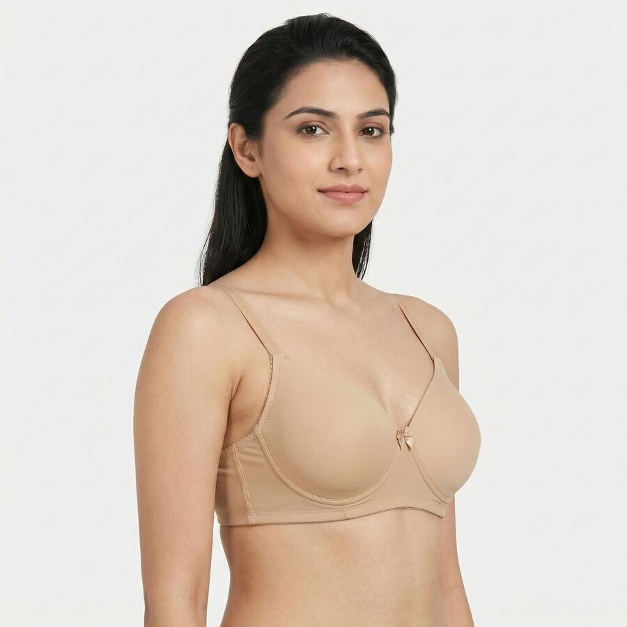 Women's Beige T-Shirt Padded Wired Bra, गहरा पीला, large