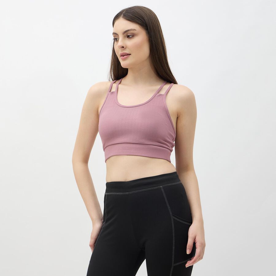 Women's Black Scoop Neck Athleisure Sports Bra, गुलाबी, large image number null