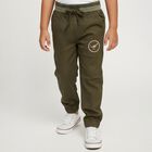 Boys' Olive Green Regular Fit Dinosaur Patch Jogger Trousers, ओलिव, small image number null