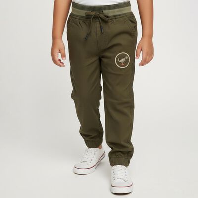 Boys' Olive Green Regular Fit Dinosaur Patch Jogger Trousers