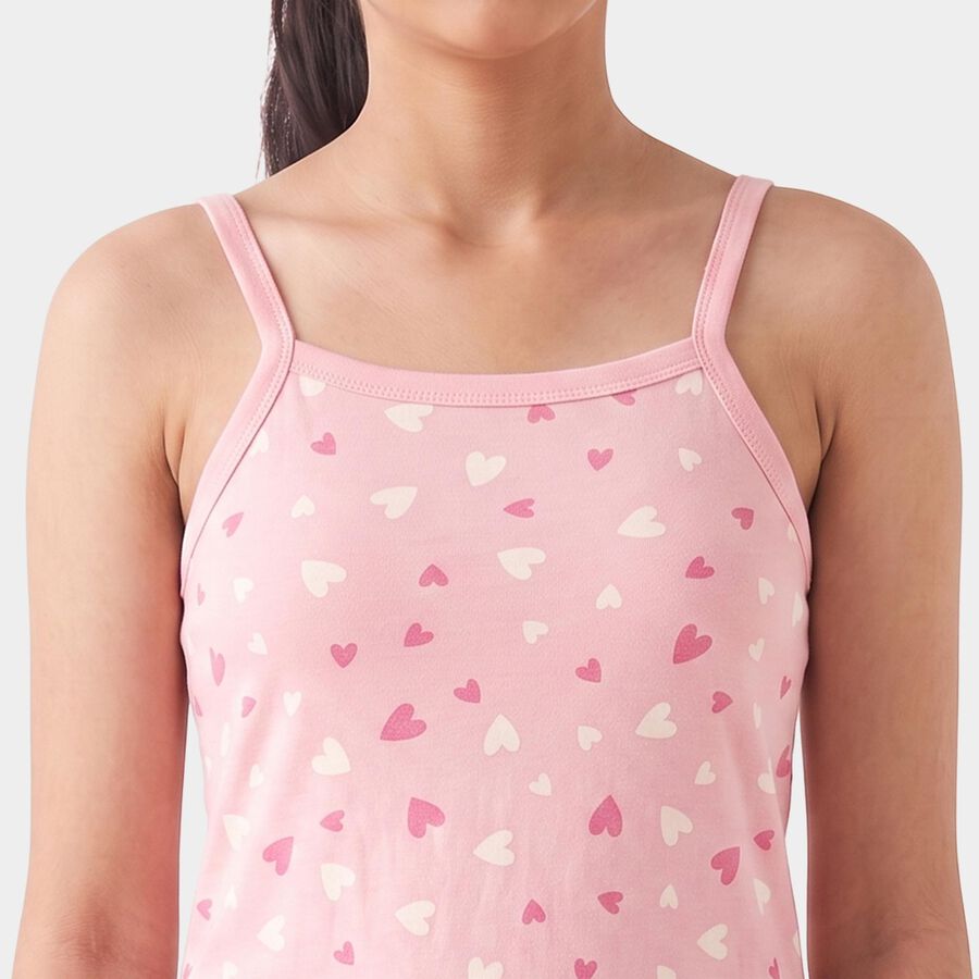 Girls Pink Cotton Sleeveless Straight Neck Vest, Pink, large
