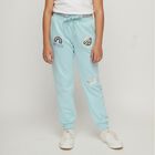 Girls' Light Aqua Embroidered Glitter Waist Pyjama, एक्वा, small image number null