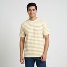 Men's Beige Round Neck Casual T-Shirt, गहरा पीला, small
