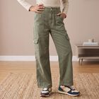 Girls Olive Green Cargo Fit Utility Jeans, Olive, small