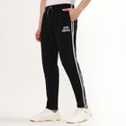 Men's Jet Black Regular Fit Side-Striped Track Pants, काला, small