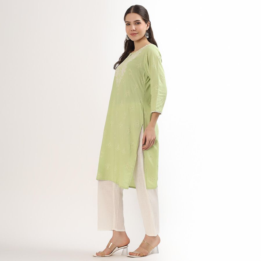 Women's Light Sage Green Round Neck Embroidered Kurta, Light Green, large image number null