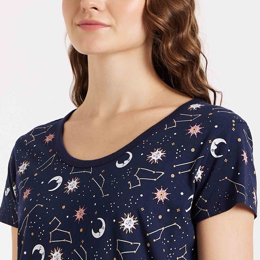 Printed Knee Length Nighty, Navy Blue, large image number null