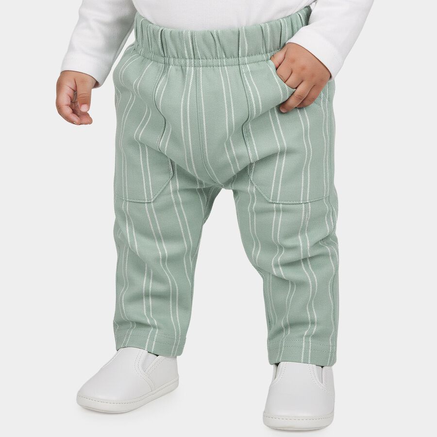 Infants' Mint Green Straight Fit Striped Cotton Pyjama, हल्का हरा, large