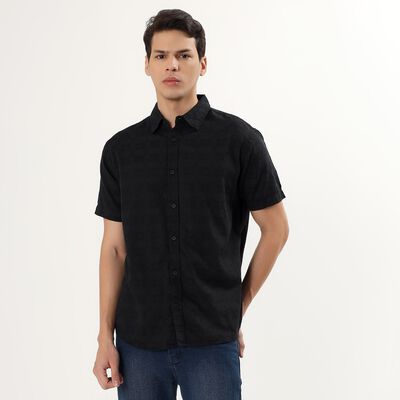Men's Jet Black Classic Slim Fit Casual Shirt