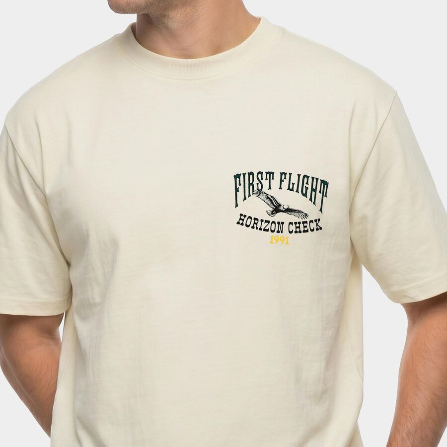 Men's White Cotton Round Neck Regular T-Shirt, Off White, large