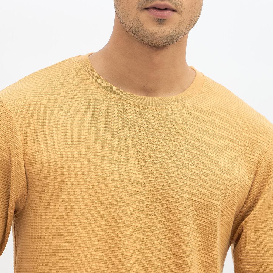 Men's Muted Mustard Round Neck Casual T-Shirt, Mustard, large image number null