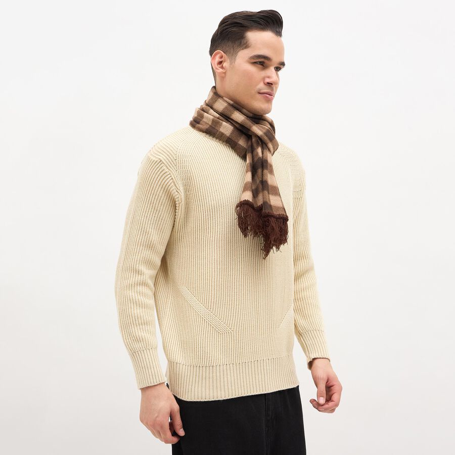 Men's Muted Brown Tartan Check Muffler, भूरा, large image number null